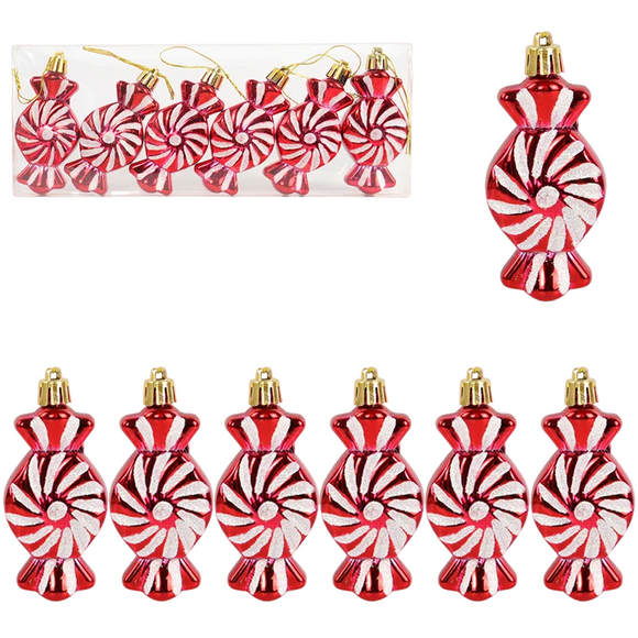 NNEOBA Sparkling 6-Piece Christmas Lollipop Candy Cane Pendant Ornaments Set