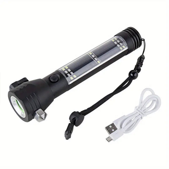 NNETM Multi-Functional Solar Power LED Flashlight - 5-in-1 Outdoor Survival Tool
