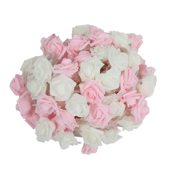 NNETM LED Foam Rose Flower String Lights - Touch-Controlled Small Lantern (Pink & White)