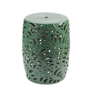 NNETM Ceramic Drum Stool Emerald Green Leaf