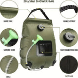 NNETM 5 Gallon Solar Heated Camping Shower Bag - Portable Bath Bag