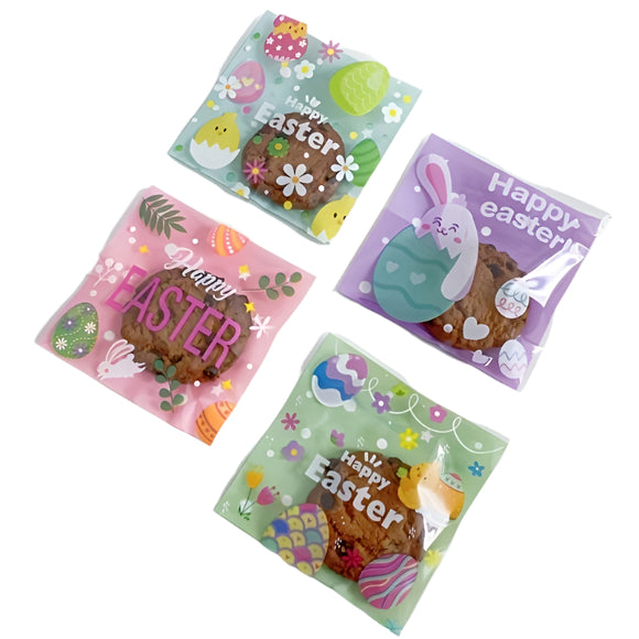 NNETM 100pcs Easter Self-Adhesive Cartoon Plastic Bags
