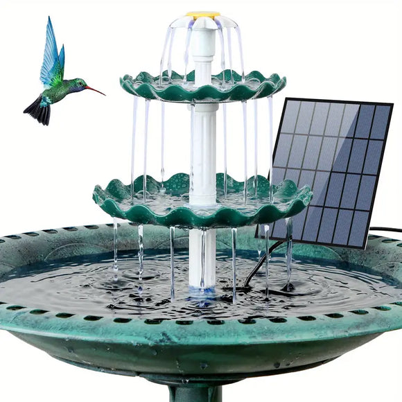 NNETM Solar-Powered 3 Tier Bird Bath Fountain Set