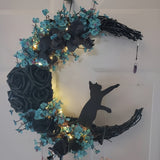 NNETM Gothic Cat Moon Wreath Halloween Door Decor