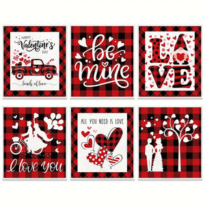 NNETM Romantic Red Check Valentines Day Placemats Set of 6