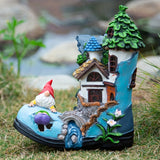 NNETM Resin Solar Gnome Treehouse Statue Outdoor Decor