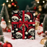 Black Christmas Skull Gift Wrapping Paper Poinsettia 17.7 × 118 Inches
