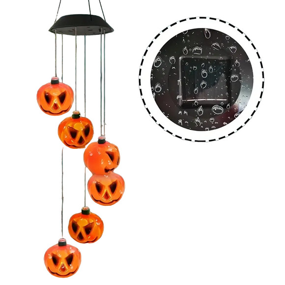 NNETM Spooky Solar Serenade: 6 Glowing Pumpkin Wind Chimes for Halloween
