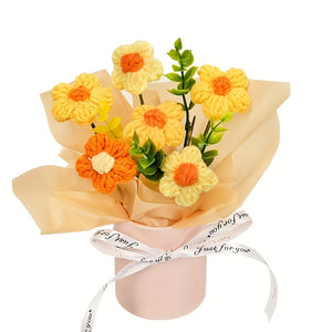 NNETM Handmade Crochet Daisy Bouquet with Vase