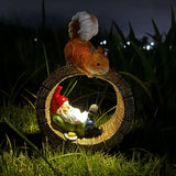 NNETM Solar Squirrel Elf Garden Statue Light with Wireless Charging