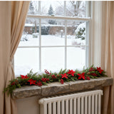 70.87-Inch Red Artificial Poinsettia Berry Vine Flower Garland