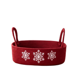 Christmas Rope Storage Basket with White Snowflake Embroidery 1pc