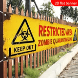 2D Flat, 1pc 2D Flat Banner, Halloween Decoration, "Restricted Area Zombie Quarantine Zone" Backdrop Banner with Warning Signs and Cartoon Zombie Patterns, Creates a Spooky and Fun Atmosphere, for Hanging Indoors to Add Festive Energy