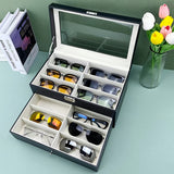 12-Slot Double-Layer Glasses Storage Box – Eyewear & Jewelry Organizer with Display Lid