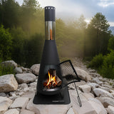 NNETM Outdoor Chimney Fireplace with Mesh Door Black Steel