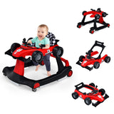 NNECW 4-in-1 Foldable Activity Car Walker with Adjustable Height and Speed-Red