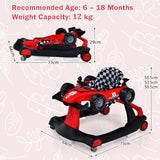 NNECW 4-in-1 Foldable Activity Car Walker with Adjustable Height and Speed-Red