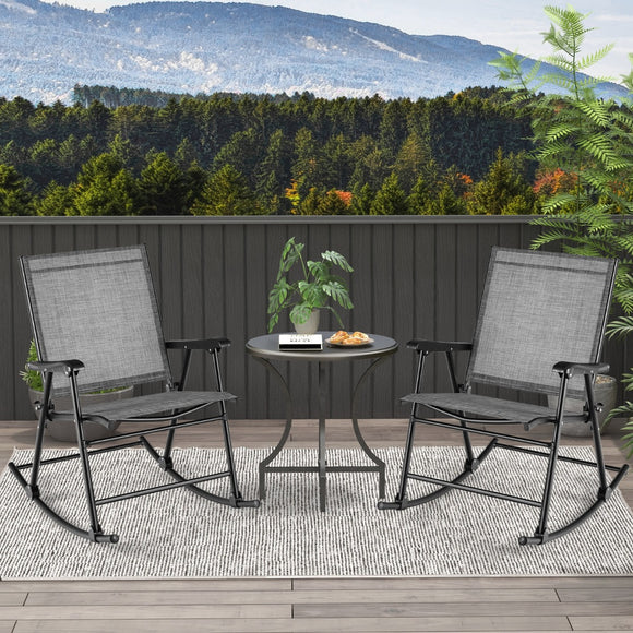 NNECW Folding Rocking Chair Set of 2 with Breathable Seat Fabric for Backyard