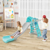NNECW Folding Slide Playset with Basketball Hoop and Small Basketball for Kids-Blue