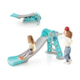 NNECW Folding Slide Playset with Basketball Hoop and Small Basketball for Kids-Blue