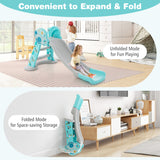 NNECW Folding Slide Playset with Basketball Hoop and Small Basketball for Kids-Blue