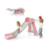 NNECW Folding Slide Playset with Basketball Hoop and Small Basketball for Kids-Pink