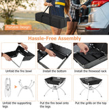 NNECW 3-in-1 Portable Firewood Charcoal Fire Pit with Stainless Steel Grills
