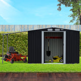 NNEDPE 4x8ft Zinc Steel Garden Shed with Open Storage - Black