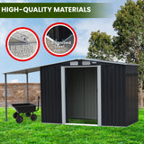 NNEDPE 4x8ft Zinc Steel Garden Shed with Open Storage - Black
