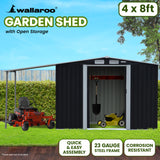 NNEDPE 4x8ft Zinc Steel Garden Shed with Open Storage - Black