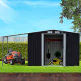 NNEDPE 8x8ft Zinc Steel Garden Shed with Open Storage - Black