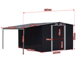 NNEDPE 8x8ft Zinc Steel Garden Shed with Open Storage - Black