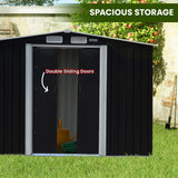 NNEDPE 8x8ft Zinc Steel Garden Shed with Open Storage - Black