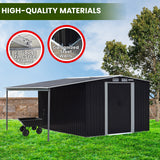 NNEDPE 8x8ft Zinc Steel Garden Shed with Open Storage - Black