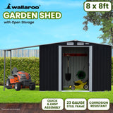 NNEDPE 8x8ft Zinc Steel Garden Shed with Open Storage - Black