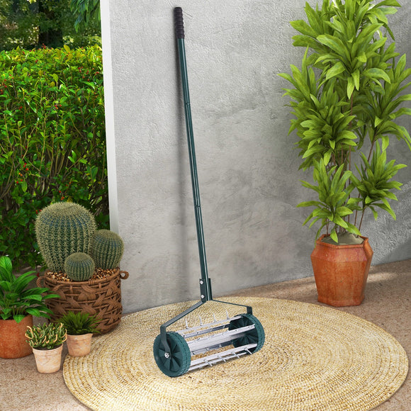 NNECW Rolling Garden Lawn Aerator Roller with 3-Piece Long Steel Handle