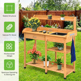 NNECW Potting Table with Wood Storage Shelf for Garden-Natural