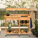 NNECW Potting Table with Wood Storage Shelf for Garden-Natural