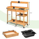 NNECW Potting Table with Wood Storage Shelf for Garden-Natural