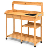 NNECW Potting Table with Wood Storage Shelf for Garden-Natural