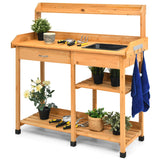 NNECW Potting Table with Wood Storage Shelf for Garden-Natural