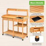 NNECW Potting Table with Wood Storage Shelf for Garden-Natural