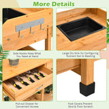 NNECW Potting Table with Wood Storage Shelf for Garden-Natural