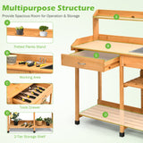 NNECW Potting Table with Wood Storage Shelf for Garden-Natural