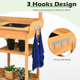 NNECW Potting Table with Wood Storage Shelf for Garden-Natural