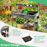 NNECW Potting Table with Wood Storage Shelf for Garden-Gray