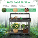 NNECW Potting Table with Wood Storage Shelf for Garden-Gray