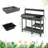 NNECW Potting Table with Wood Storage Shelf for Garden-Gray
