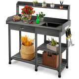 NNECW Potting Table with Wood Storage Shelf for Garden-Gray