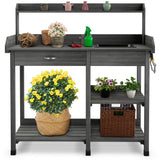 NNECW Potting Table with Wood Storage Shelf for Garden-Gray